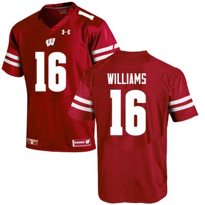 Men's Wisconsin Badgers NCAA #16 Amaun Williams Red Authentic Under Armour Stitched College Football Jersey DL31U77UV